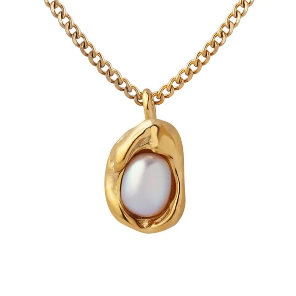 NEW 18K yellow gold plated freshwater pearl necklace chain jewelry B22B - Picture 3 of 5
